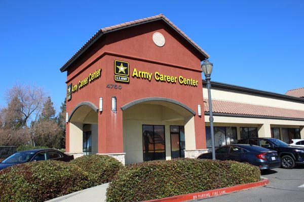 Front of our office building which is indicated with a sign noted as Army Career Center. The office location for GoArmy Sacramento North.