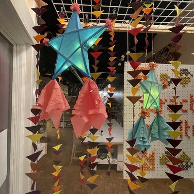 We made some Filipino parol lanterns for our window.