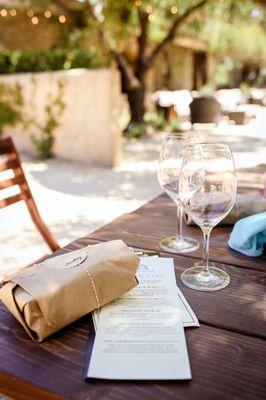 Wine tasting flight with a picnic we brought to compliment our tastings.