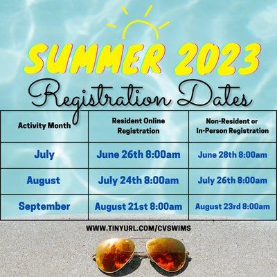 Summer 2023 registration dates! Set your alarm, these spots won't last long!