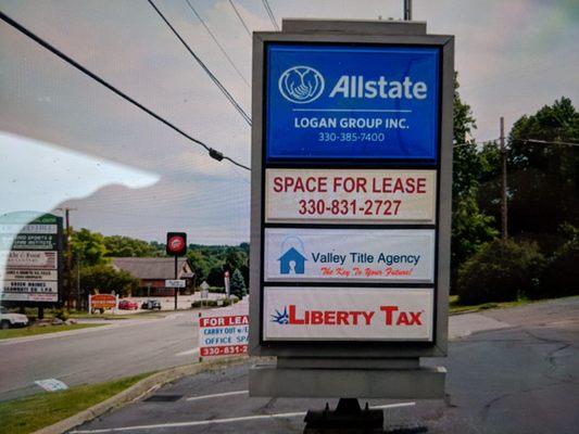 Marquee sign in front of our building.