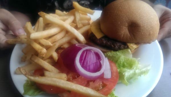 Cheeseburger and fries. The bun was crazy good!