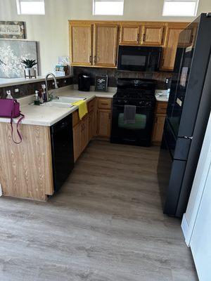 The before picture of my kitchen. They cut down my wall to make me a modern one size breakfast bar