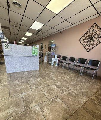 Front desk and the seating area.