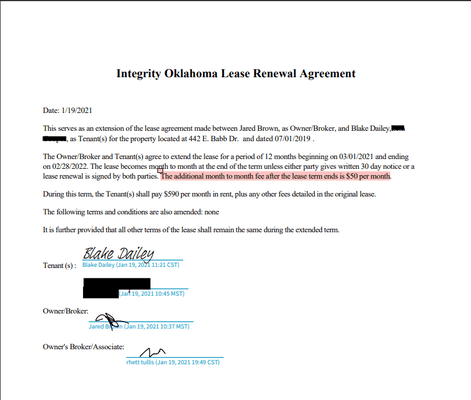 Signed Document between myself and Integrity.