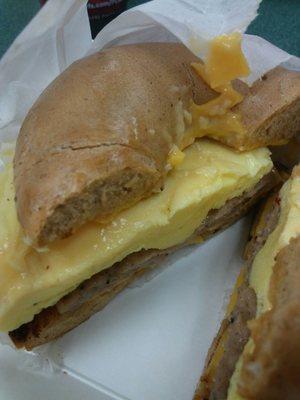 Bagelwich with sausage egg and cheese