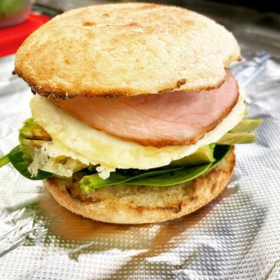 We make the BEST english muffin egg sandwiches. Keep it simple or add Canadian Bacon, basil pesto, avocado, baby spinach or tomato.