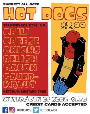 Hot Dog Jay's menu