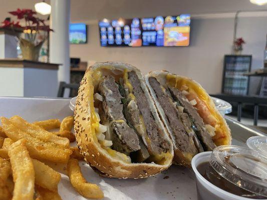 Jalapeño double beef patties in a bun!