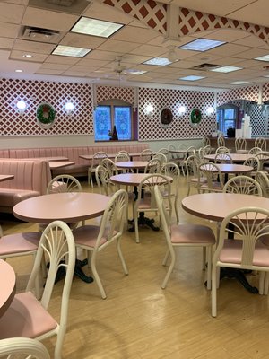 Ice cream parlor seating. It was dead both times we went