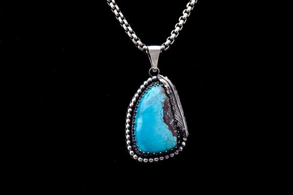 Turquois and sterling silver pendant made from a clients stone the brought to us.