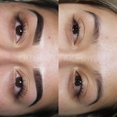 A before and after photo of microblading and shading.