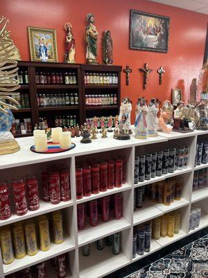 Candles, religious products, statues