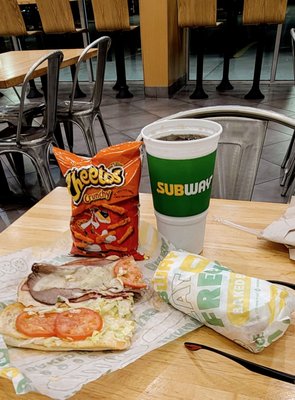 Ft long Subway Club white/provolone cheese toasted  lettuce tomato black pepper vinegar and oil Combo 02/20/23