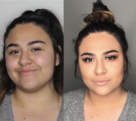 Before and after picture of makeup application