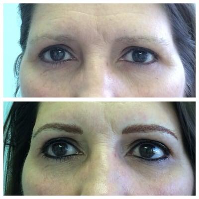 Permanent Makeup. Upper and lower eyeliner and micro hair stroke brows.