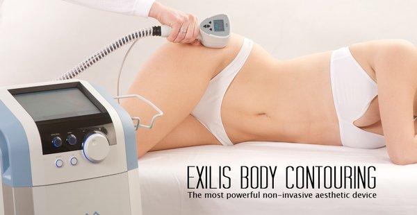 Exilis is a no-downtime, no pain, in-office procedure used for both skin tightening and non-invasive fat removal.