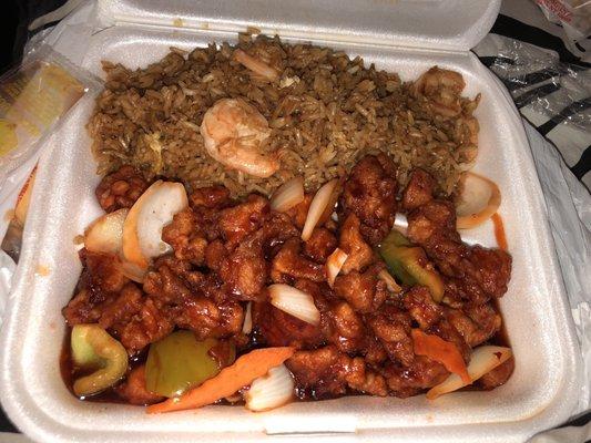 General tso with shrimp fried rice