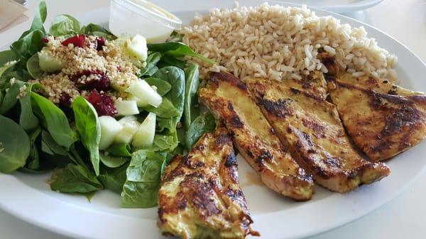 Chicken,  brown rice and apple salad.  Excellent