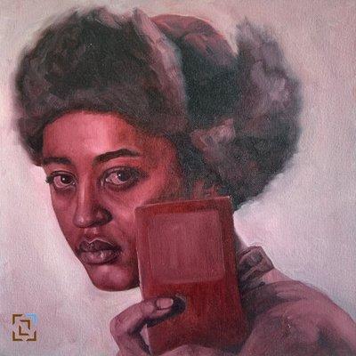 Grace With Passport, by Matthew Perez, oil on board or print