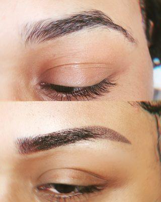 Before and after of microshading powder brows