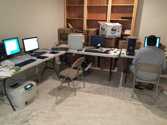 Quick set up of a 4 workstation, one MS 2012R2 server & a printer in a client's basement Network!