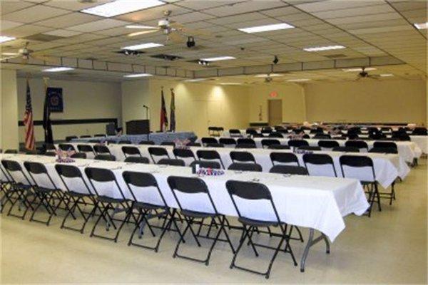 Our main hall ready for an event. For more info on our Hall Rentals visit https://caryvfw7383.org/hallrental.php