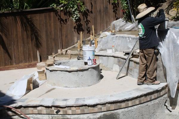 Residential (La Costa)- Custom Fire-Pit with Hand Made Bench.