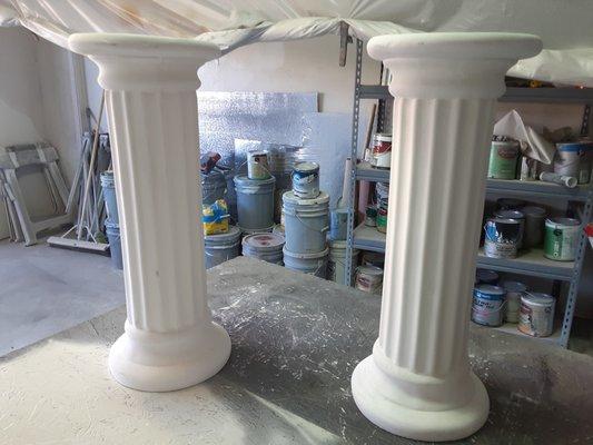 Two cheap, plain, ceramic pedestal columns from Hobby lobby