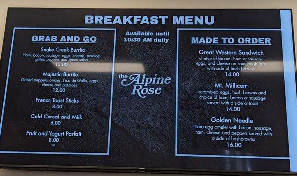 Breakfast menu