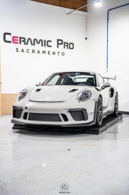 This beautiful Porsche received our ceramic coating infused paint protection film full front package