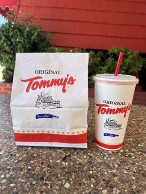 Tommy's original burger, fries, and pepsi