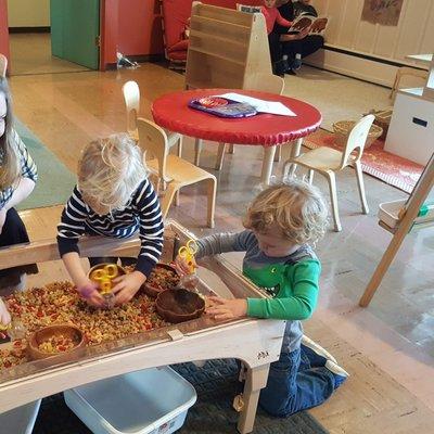 Pasta at the sensory table that week.