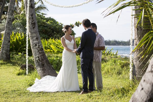 Morgan + Paul // Our fun couple from Auckland, New Zealand chose a simple 30ft white orchid lei to frame this gorgeous natural backdrop