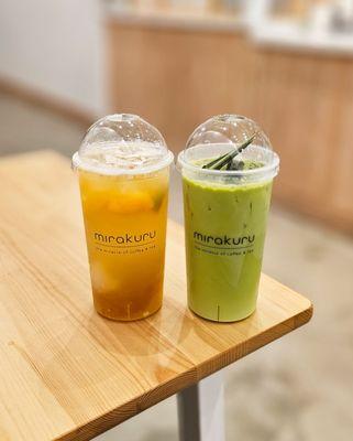 Kumquat Lychee Green Tea and Green Thai Coconut Pandan Milk