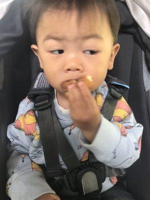 My son enjoying the mini donuts