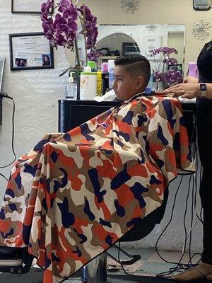 My son getting his haircut