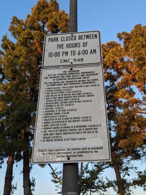 Prohibited items/activities at the park