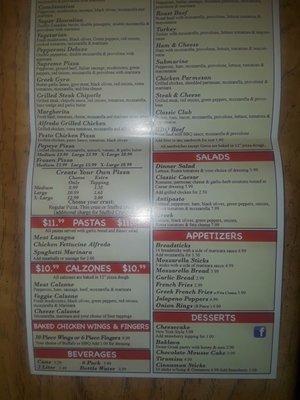 Back of menu,  bottom half