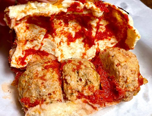 Meatball grinder with marinara sauce and fresh mozzarella