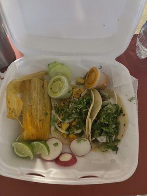 Chicken Tamales de Pollo and Pollo Taco