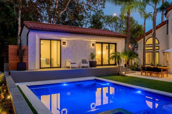 Elegant ADU Design and construction that matches the main home. We added the pool and hardscape turning the home into a neighborhood trophy.