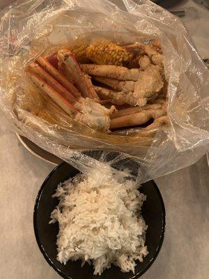 Crab Legs with "All In" Sauce + A side of Rice