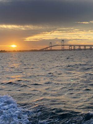 Newport bridge at sunset