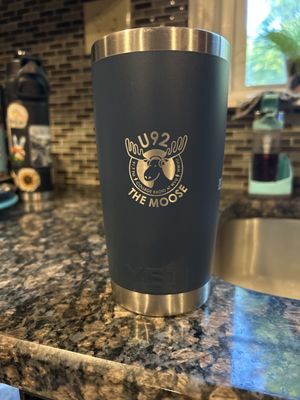 This is one of the tumblers Al engraved for me with our station logo.