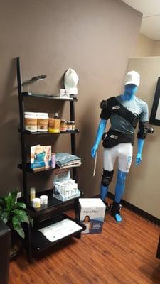 Mini corner store with Mr. Blue Man sporting our CPC T-Shirt and IcePack/Braces. Solutions 4 supplements and more