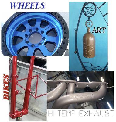 Powder coat anything metal from art to wheels in any color of the rainbow