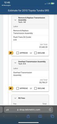 Inflated estimate from garland transmission.