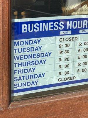 Hours. Closed Monday