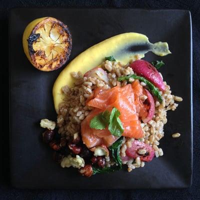 Gravlax and Farro with Charred Lemon Hollandaise